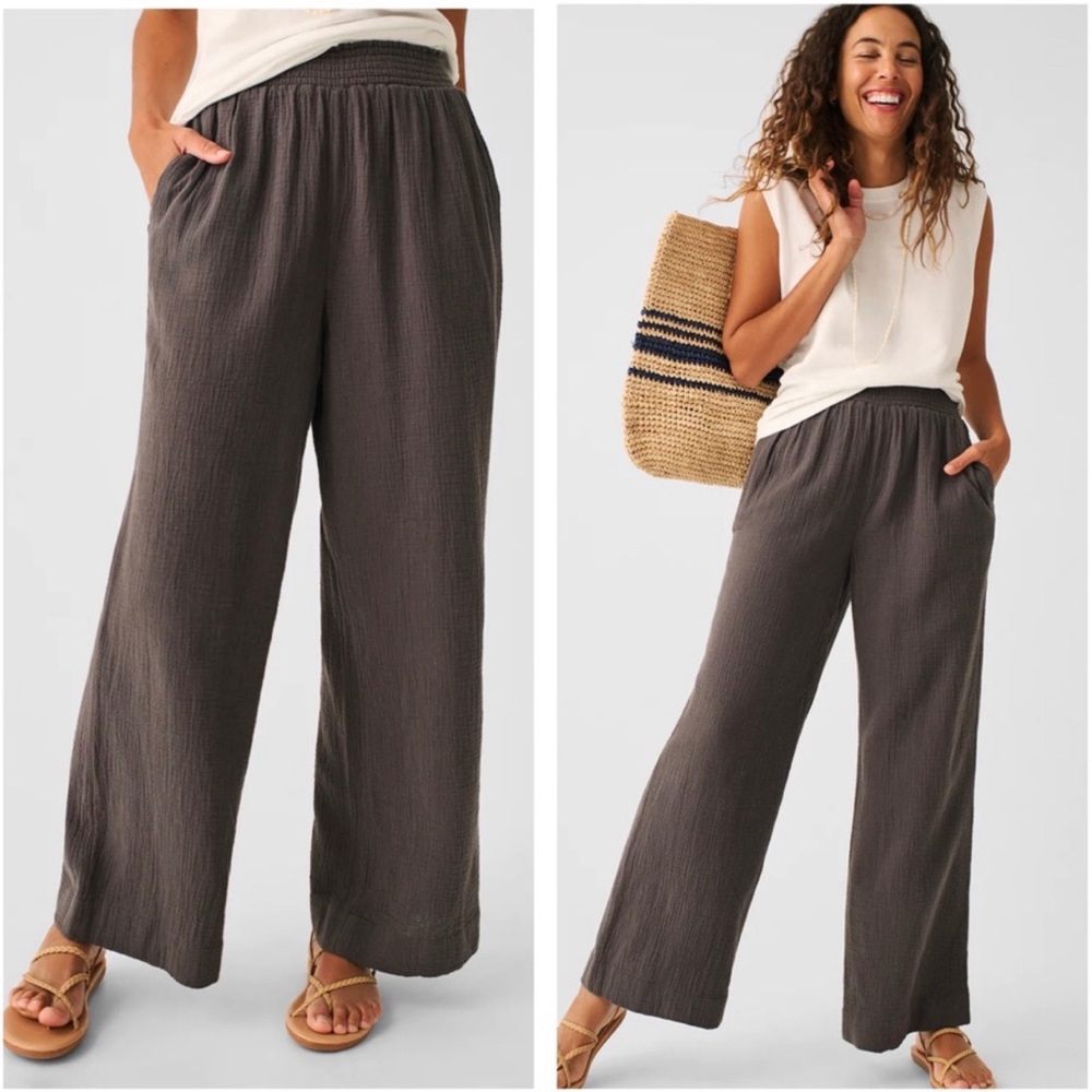 Faherty Dream Organic Cotton Gauze Wide Leg Pants Grey Washed Black Small
